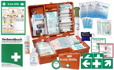Erste-Hilfe-Koffer Gastro "PRO M5+" für Betriebe nach der aktuellen DIN/EN 13169 inkl. Sprühpflaster, Notfallbeatmungshilfe & Hygiene-Gel